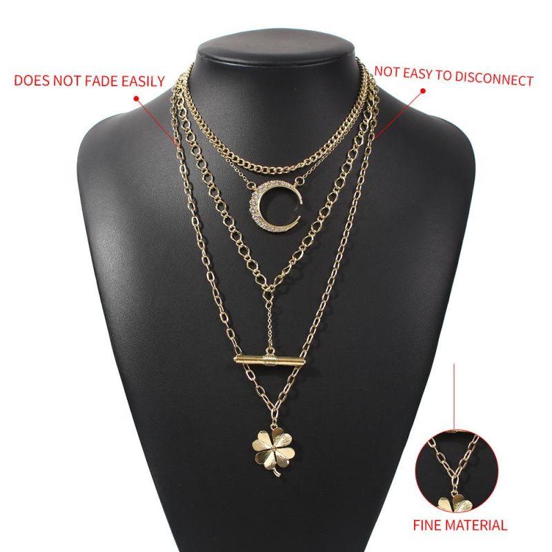 Fashion Wholesale Gold Diamond Pendant Multilayer Layered Choker Silver Jewellery Women Custom Jewelry Ladies Necklace