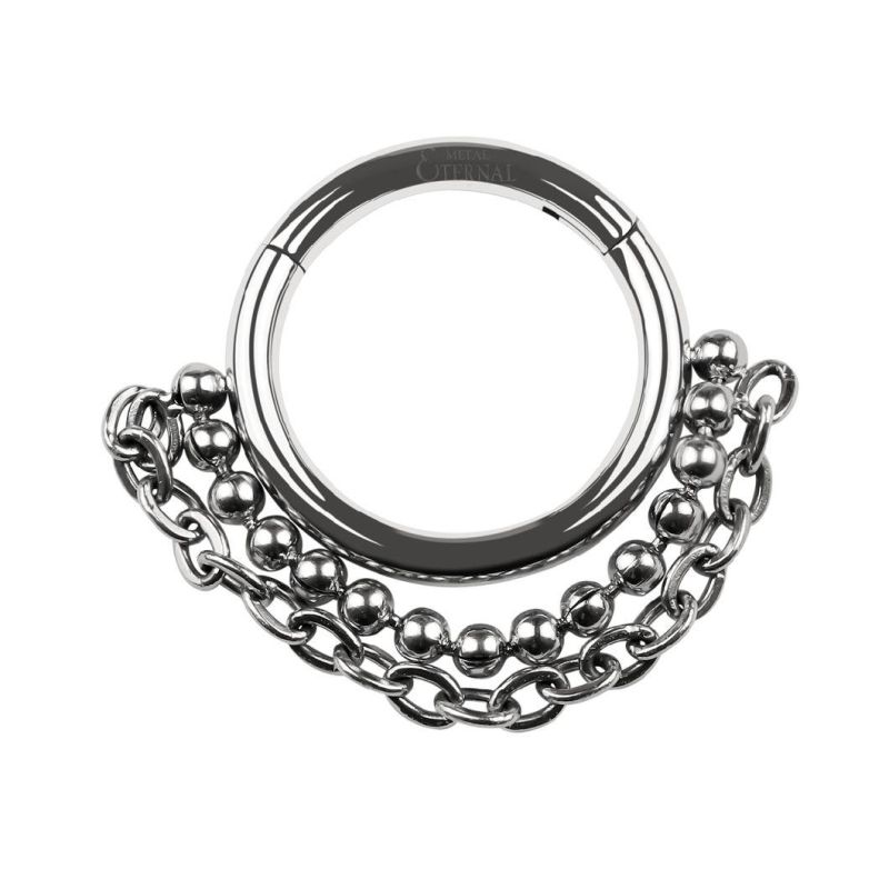 Eternal Metal ASTM F136 Titanium Hinged Clicker Nose Rings with Balls and Chain Piercing Jewelry