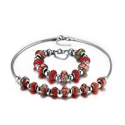 Shiny Red Crystal Bead Jewelry Set with Murano Bead