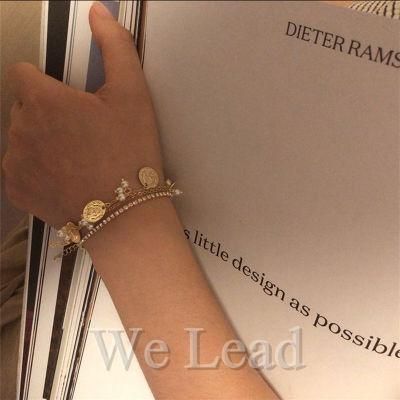 Fashion Vintage Tag Inlaid Pearl Personality Bracelet Jewelry