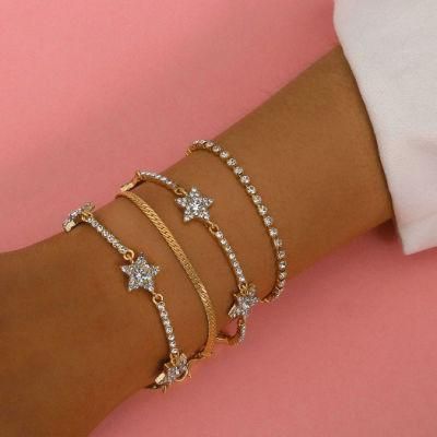 Fashionable Elegant Geometry Zircon Bracelet Four-Piece Bracelet Micro-Inlaid Star Snake Bone Chain Set Bracelet