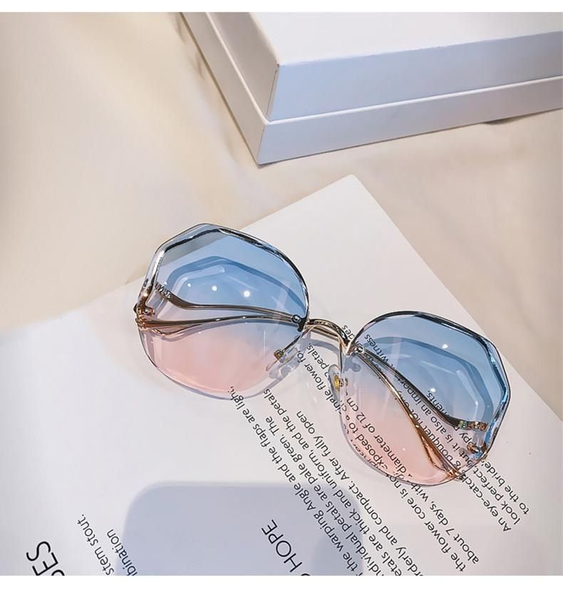 Retro Glasses Polygon Sunglasses Rimless Trim Sunglasses Female Personality Curve Mirror Legs Sunglasses Men Gradient Color Cross-Border Glasses