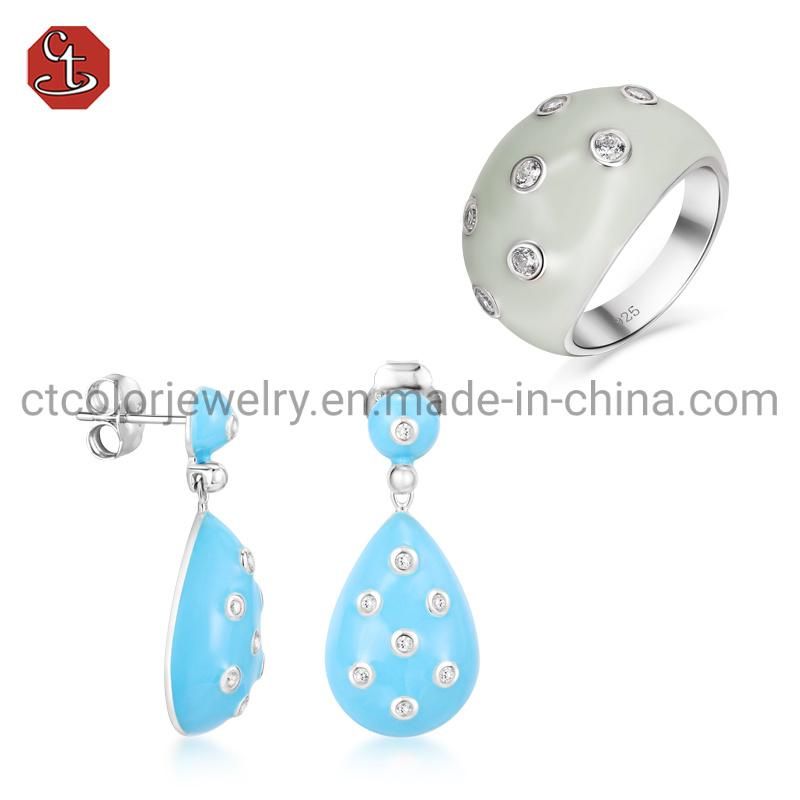 Trendy Jewelry 925 silver Enamel CZ Jewelry Set