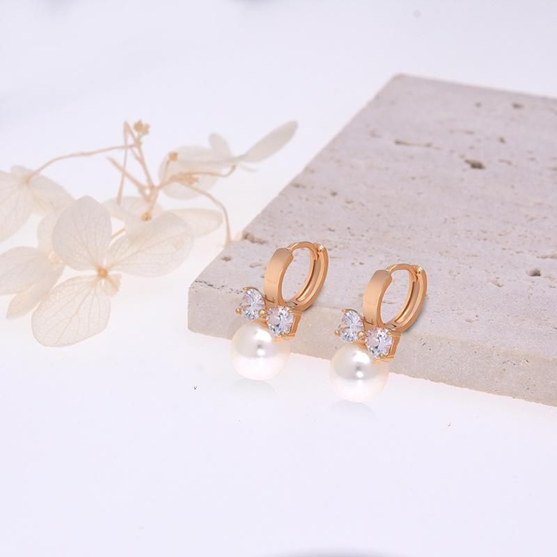 Pearl Copper Heart Shape Zircon Pearl Hoop Earring