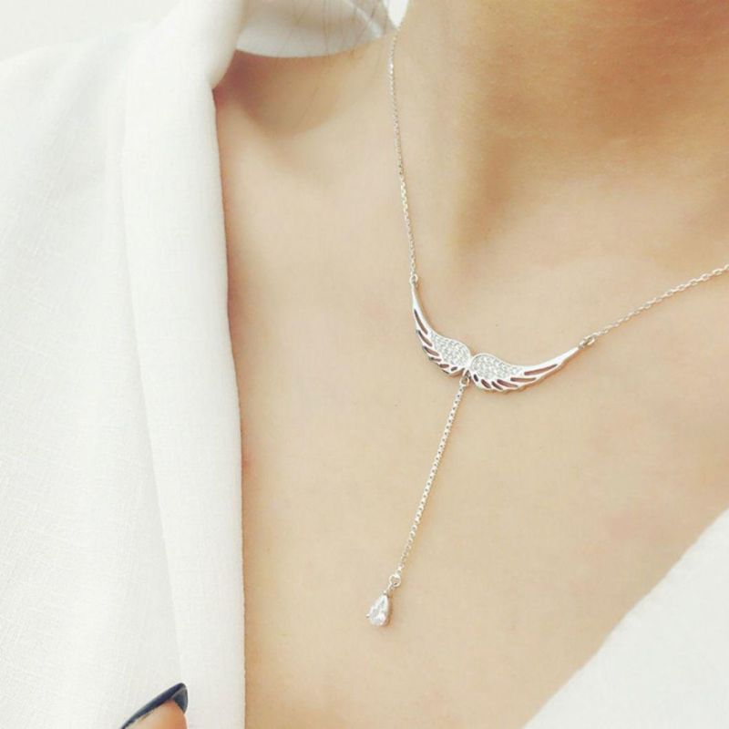 925 Sterling Silver Necklace Angel Pendant Zircon Collarbone Chain Woman Accessories Valentine′ S Day Gift Necklace