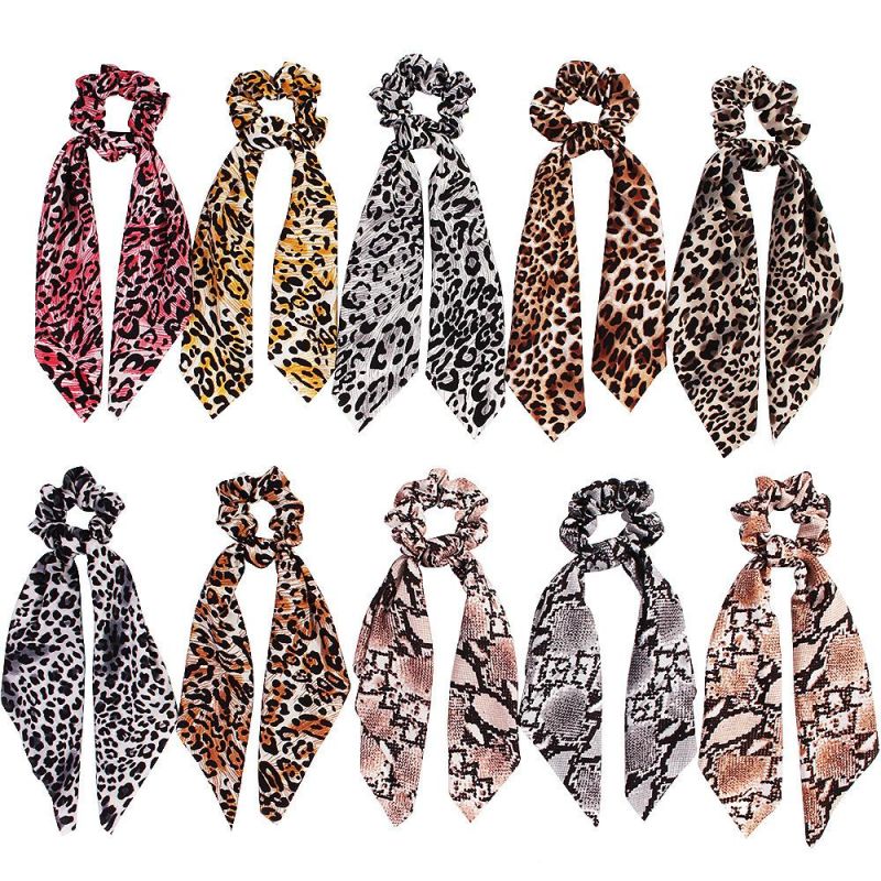 Women Hair Accessories Vintage Custom Colorful Fabric Scarf Hair Ties Wholesale Girls Satin Silk Elastic Hair Scrunchies