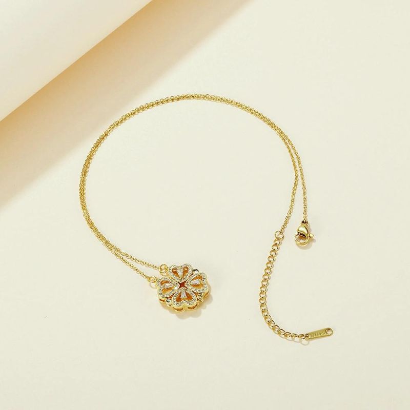 High Quality Gold Plated Brand Four Leaf Clover Necklace Jewelry Stainless Steel Zircon Clover Necklace for Women