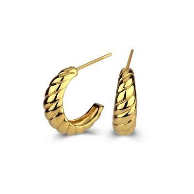 Stainless Steel Chunky Twisted Hoop Stud Earrings Fashion Earring for Women and Girls Christmas Gift