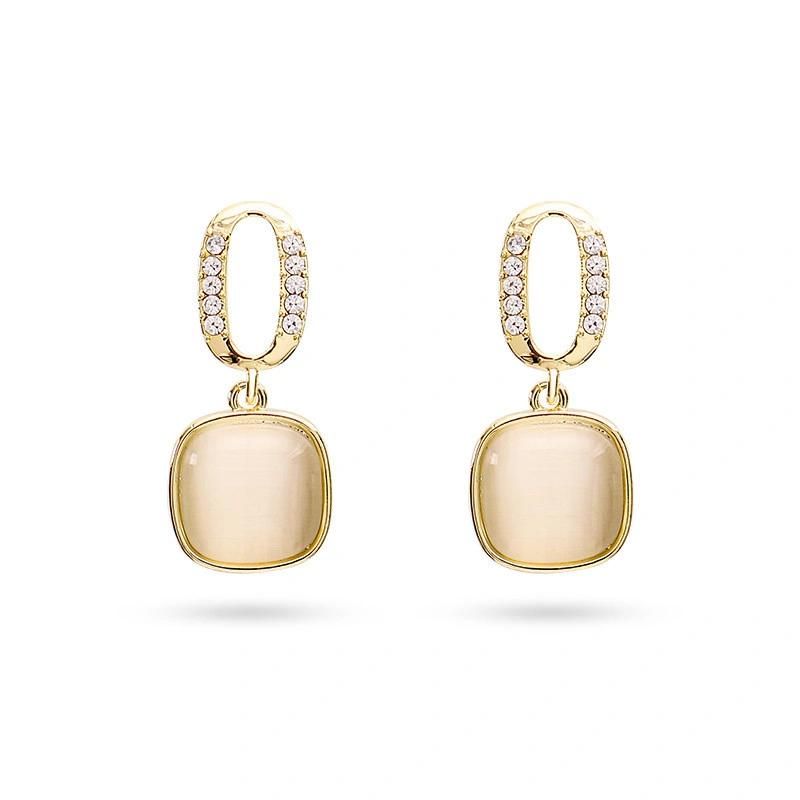 Romantic High Quality Luxury Charming Rectangle Cat Eye Pave Rectangle Stud Earrings for Women Jewelry