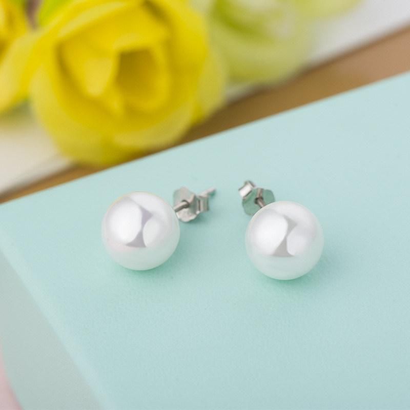 Fashion Women Jewelry 925 Sterling Silver Earrings Pearl Stud Earrings