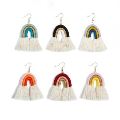 Bohemian Custom Hand-Made Vintage Rainbow Tassel Earrings