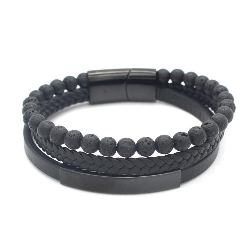 Fashion Jewellery Stainless Steel Magnetic Clasp Leather Bracelet for Mens