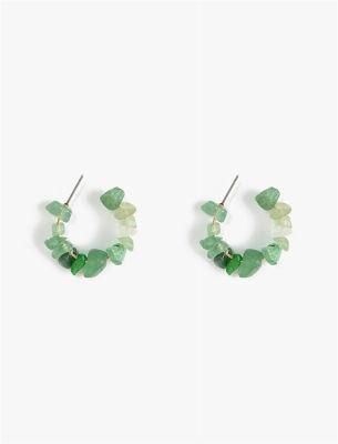 Manufacture Wholesale Price Style Natural Semiprecious Stone Detail Hoop Earring in Amethyst and Green Colors Fashion Accessories