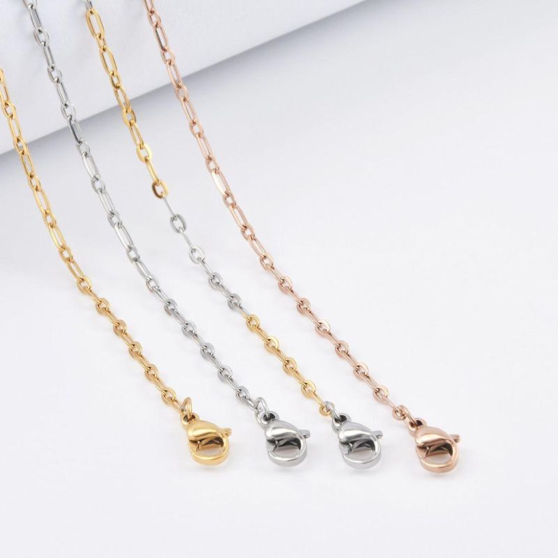 Fashion Accessories Stainless Steel Flat Length 1: 1 Cable Chain Layering Necklaces with Pendant Jewelry Design