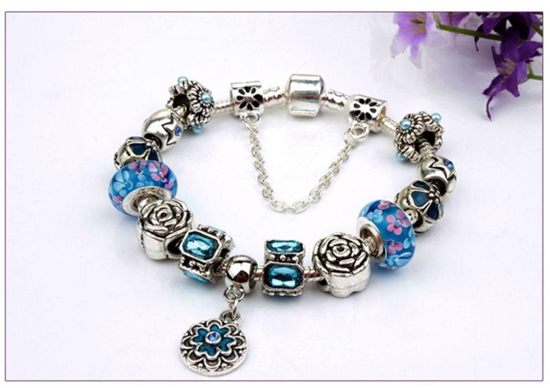 Fashion Jewelry Couple Bangles Flower Pendant Retro Alloy Beads Bracelet for Women Men Wholesale