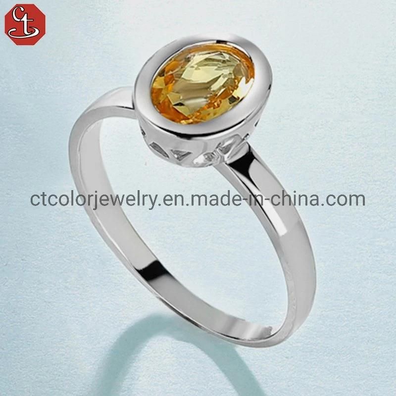 Wholesale fashion jewelry 925 natural citrine white rhodium ring hot sale jewellery for women