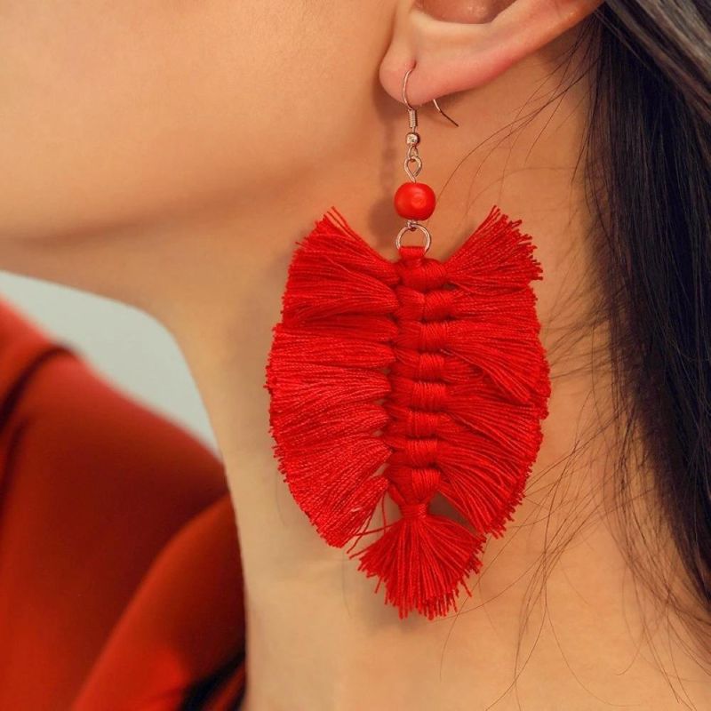 Hot Sale Bohemian Personalized Tassel Alloy Stone Big Hoop Summer Rainbow Leaf Earrings