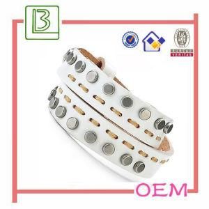 White Leather Bracelet Bangles Cuff with Antique Charms