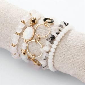 Fashion Women Jewelry Elastic R Rope Stone Crystal Beads Circle Gravel Multi-Layer 5 Bracelets Set