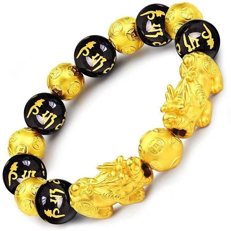 12 mm Wind Beads Bracelet Chinese Bracelet Hand-Carved Black Talisman Beads Bracelet to Attract Wealth and Good Luck