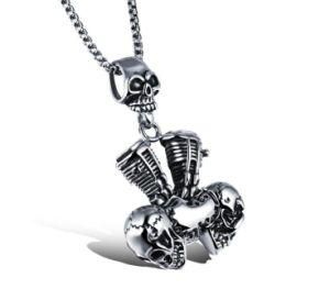 Trendy Punk Skull Heads Pendant Necklaces Stainless Steel Link Chain Choker Necklaces Men&prime;s Jewelry Accessories Gifts