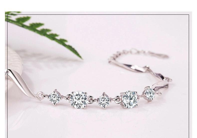 925 Sterling Silver Bracelet Five Diamond Twisted Sheet Diamond Bracelet