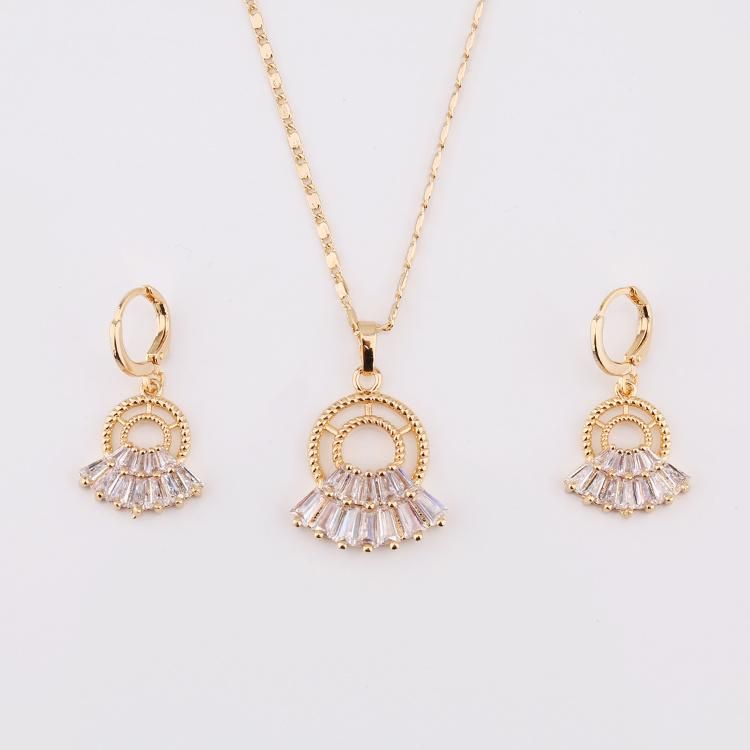 Fashion Women Custom 18K Gold Plated Alloy Crystal Silver Jewelry Chain Sets Pendant Necklace
