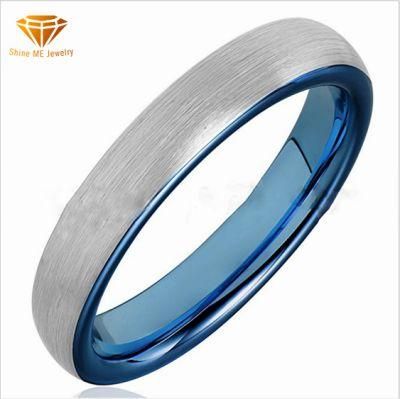 Factory Wholesale New Tungsten Steel Ring 4mm Wide Blue Matte Ring Tungsten Gold Ring for Men and Women Jewelry Tst4193