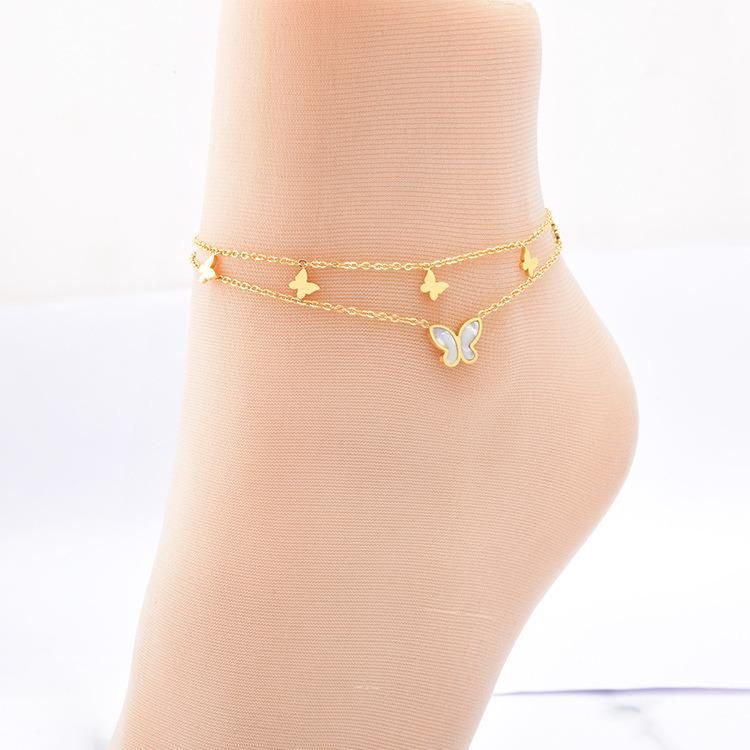 Manufacturer′s Custom Fashion Double-Layer Chain Foot Chain Stainless Steel Gold-Plated Anklet