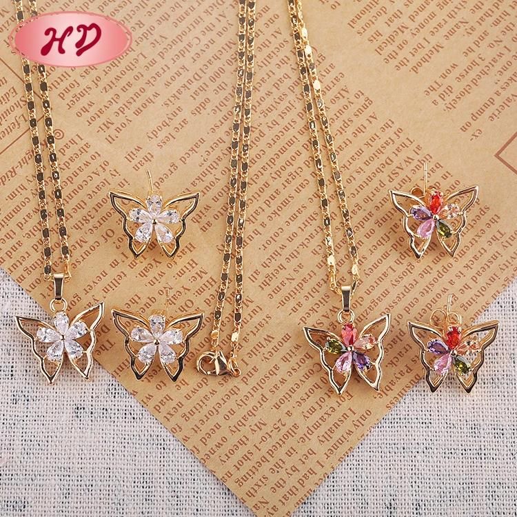 Fashion Wholesale Costume Imitation Hengdian 18K Gold Plated Earring Sets Pendant Necklace Jewelry