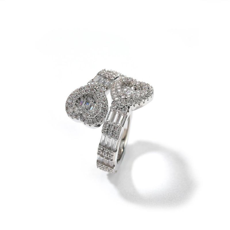 Fashion Iced out Baguette Diamond Heart Love Hip Hop Ring Jewelry