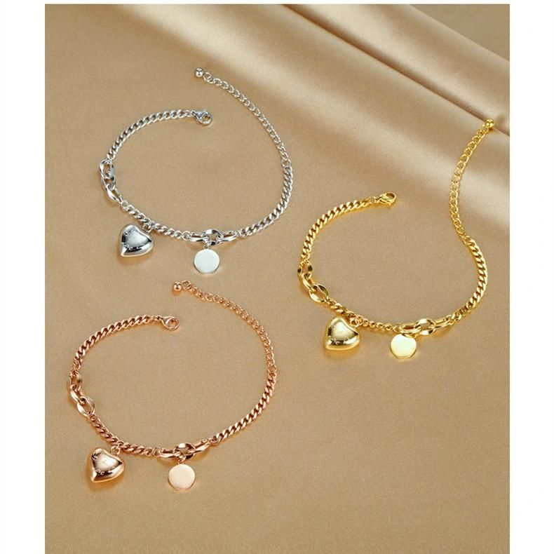 Stainless Steel Chain Bracelets Love Heart Bracelets Romantic Gift Steel/Rose Gold/Gold Plated Bracelets for Women