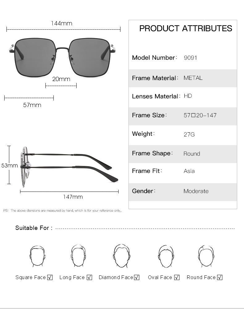 3 USD Ready Goods Metal Square Sunglasses