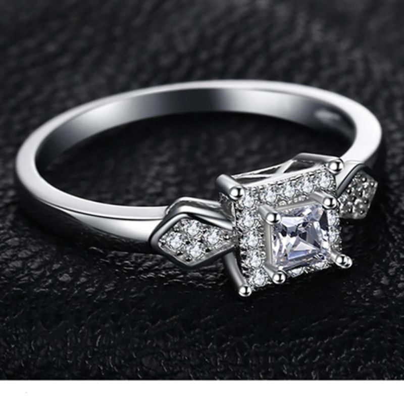 Princess-Cut Cubic Zirconia Wedding Woman Fashion Finger Ring 925 Sterling Silver Wholesale