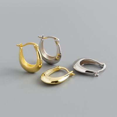 Western Jewelry Fashion S925 Silver Plain Gold U Shape Hoop Earrings