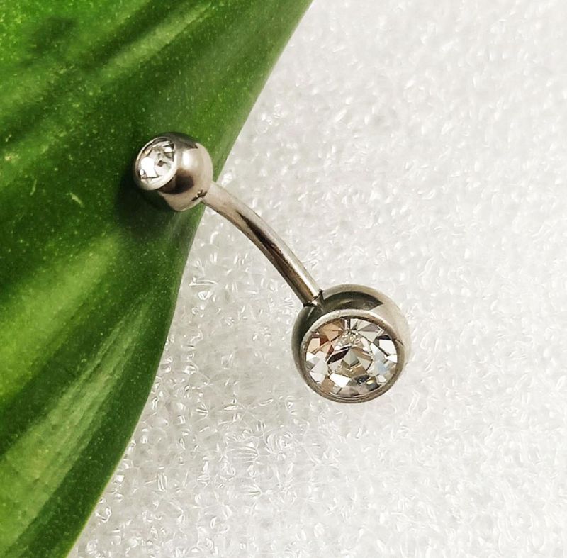 G23 Titanium European and American Double Diamond Inlay Zircon Navel Ring Titanium Navel Nail Body Piercing Jewelry Tp1910