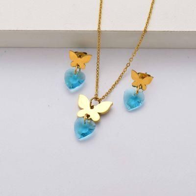 Crystal 18K Gold Plated Stainless Steel Women Jewelry Set
