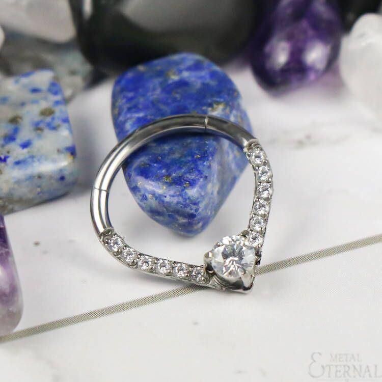 Eternal Metal ASTM F136 Titanium Teardrop Hinged Segment Hoop Rings with Clear Stone Jewelry Piercing