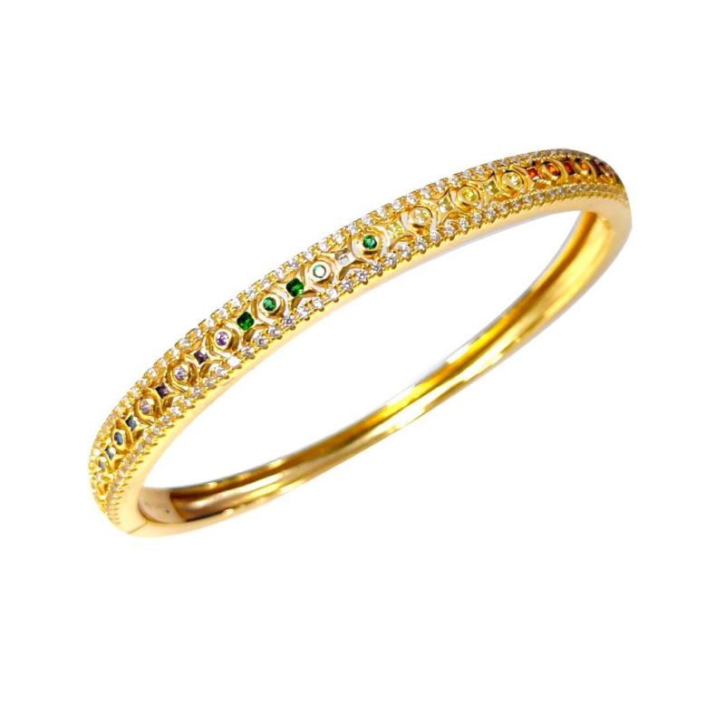 Fashion Jewelry Brass Silver 18K Gold Plated Colorful Zircon Bangles for Women