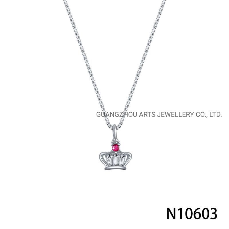 White Cubic Zircons Over Sterling Silver Rhodium Plating Crown Necklace