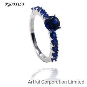 Fashion Jewelry Silver Ring with Blue Color Stone