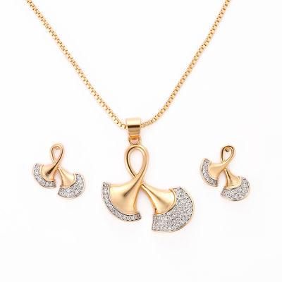 18K Gold Plated Silver Alloy Fashion Accessories Women CZ Jewelry Sets Chain Pendant Necklace