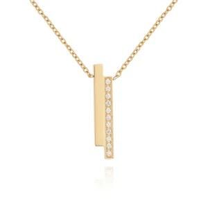 Stainless Steel Rhinestone Double Bar Women Pendant Jewelry Necklace