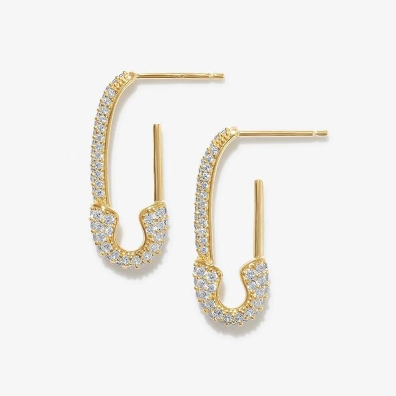 Fashion Jewelry Brass Alloy with Cubic Zircon Stone Safety Pin Design Earrings in High Quality