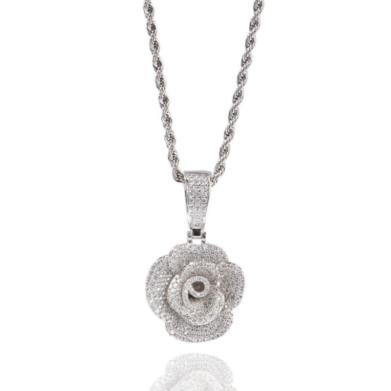 Three-Dimensional Hip Hop Rose Pendant Necklace