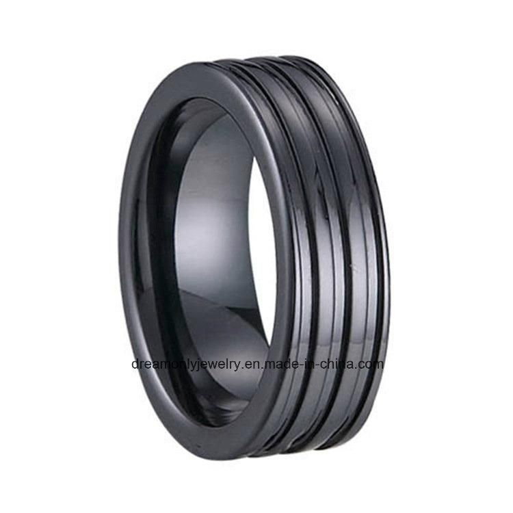 Factory Wholesale Black Grooved Ceramic Jewelry Ring