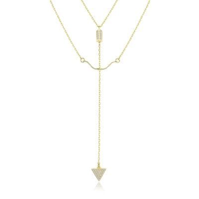 Double Layer Chains 925 Sterling Silver Czs Pendant Necklace