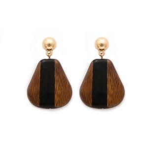 Fashion Women Jewelry Wood Pattern Acrylic Plastic Gold Earrings