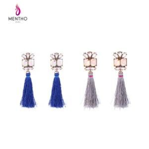 New Cheap Retro Inlaid Crystal Long Thread Tassel Alloy Earrings Flower Shaped Jewelry