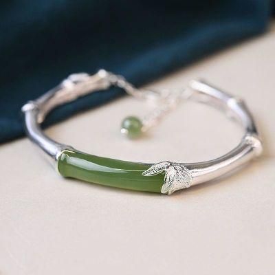 Bamboo Bracelet 925 Sterling Silver Bangle Opening Retro Chinese Style
